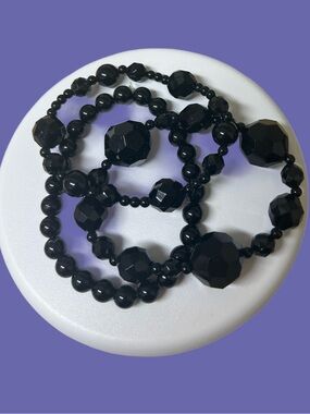 2/&15 Classic Black Beaded Stretch Bracelet Set